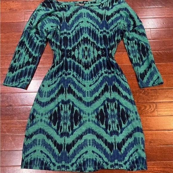 Express green and navy abstract bodycon dress size small - Picture 2 of 5